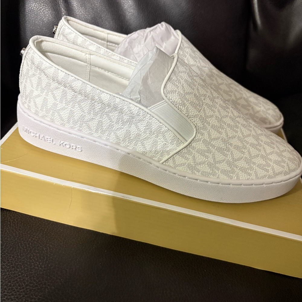Michael Kors White Patterned Slip-On Loafers